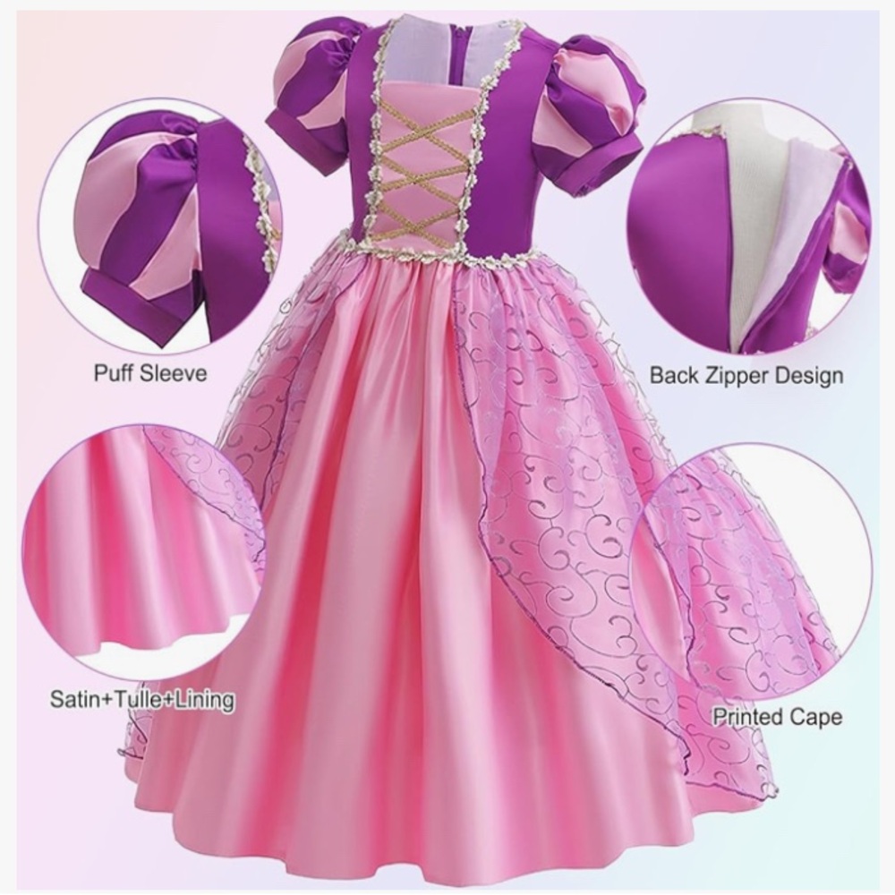 Rapunzel Disney Princess Tangled Dress Up Halloween Costume Set Girls Gown Wig - Picture 5 of 15
